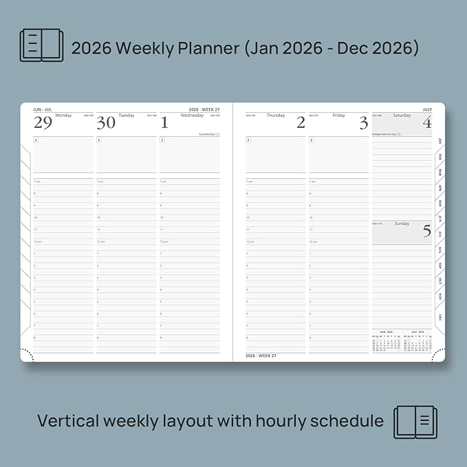POPRUN 2026 Planner (Large - 8.5'' x 10.5'') - 2026 Weekly Calendar (Jan. 2026 - Dec. 2026) with Hourly Time Slots, Weekly/Monthly Appointment Book for Time Management - Leather Soft Cover - Burgundy Red-DeskLoop Office