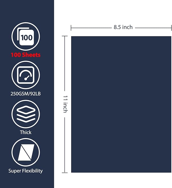 OcePor 100 Sheets Navy Blue Cardstock Paper, Colored Printer Paper 8.5 x 11, Thick Construction for Cards Making, Scrapbook,Office Printing, Invitations, Certificates,DIY Crafting 92 lb/250gsm-DeskLoop Office
