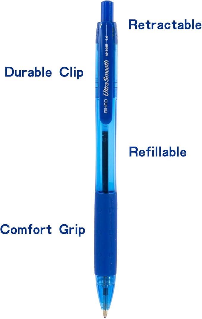 AIHAO Retractable Ballpoint Pens, Blue Ink, 24 Pack – 1.0mm Medium Point, Ultra-Smooth Ink, Comfortable Grip, Ideal for Journaling, Note Taking & Planners-DeskLoop Office