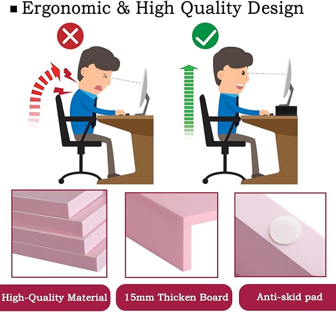 TEAMIX Pink Monitor Stand Riser-2 Pack,Wood 2 Tier Adjustable Monitor Stand Dual Monitor Riser for 2 Monitors/Laptop/PC Computer Stand for Desk-DeskLoop Office