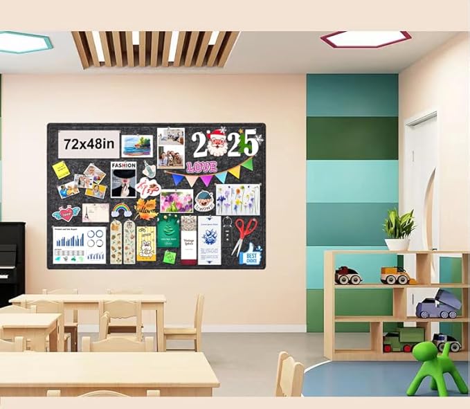 Large Bulletin Board, Foldable 72x48 Inches Cork Board Alternative, Large Felt Board Decorative Pin Board for Wall, Foldable Photo Board Self-Adhesive Vision Board with 36 Pushpins Dark Gray-DeskLoop Office