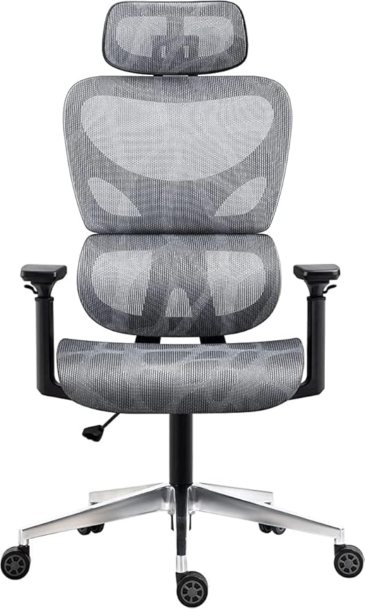 Nouhaus Ergo3D Ergonomic Office Chair Lumbar Support Mesh Office Chair with 4D Adjustable Armrest, Adjustable Headrest and Wheels, Mesh High Back Home Office Desk Chairs (Grey)-DeskLoop Office