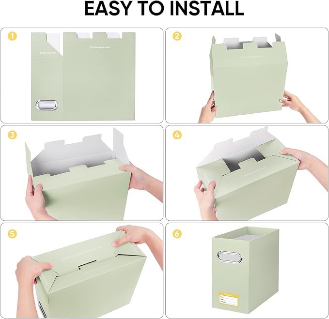 BALEINE File Organizer Box, Cardboard File Folder Organizer with Handle for Letter Size, Portable Collapsible Hanging Filing Box for Home Office Document Storage (4 Pack, Beige)-DeskLoop Office