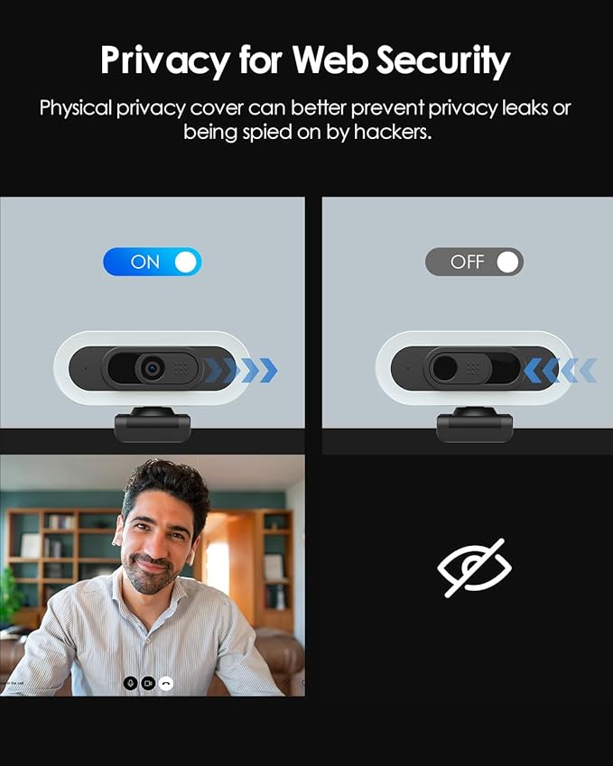 2K 50FPS Webcam for PC/Mac, Computer Camera with Fill RGB Lights, 2 Noise-Canceling Microphone, Autofocus and Tripod for Meeting, Live Streaming, Video Calls, Gaming, Works with Zoom, Skype, Teams-DeskLoop Office