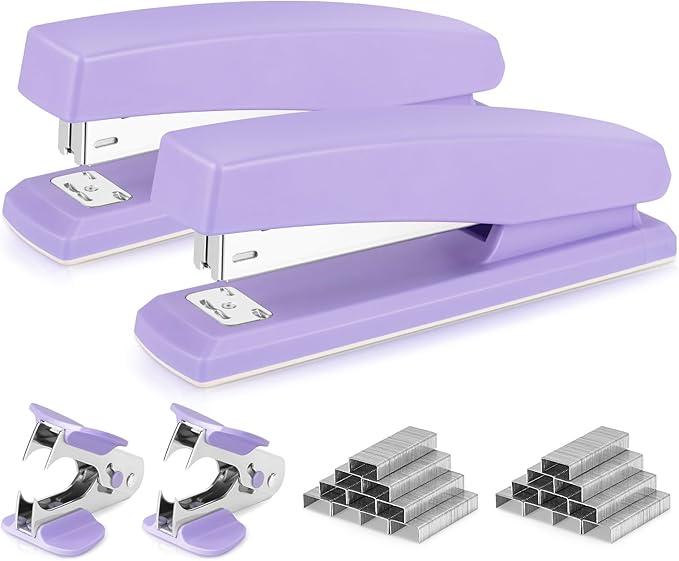 Deli Stapler, Desktop Stapler, 2 Pack, Office Stapler, 25 Sheet Capacity, Includes 2000 Staples and 2 Staple Removers, 2 Pack,Purple-DeskLoop Office
