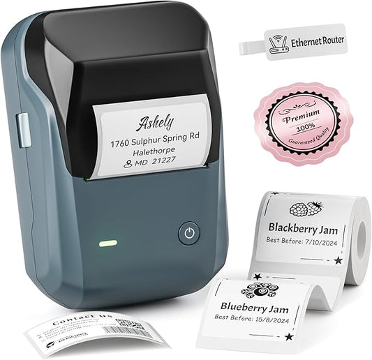 NIIMBOT B1 Label Maker Machine with Tape, 2 Inch Portable Label Printer, Bluetooth Thermal Label Printer with Multiple Templates for Small Business,Office,Home,School (Blue, 1 Printer+1 Roll Label)-DeskLoop Office