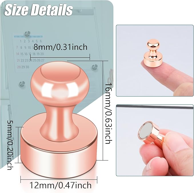 22 Pack Fridge Magnets, Rose Gold Strong Magnets for Whiteboard, Push Pin Refrigerator Magnets Small Strong Rare Earth Magnets Neodymium Magnet for Office, Classroom, Kitchen, Home-DeskLoop Office