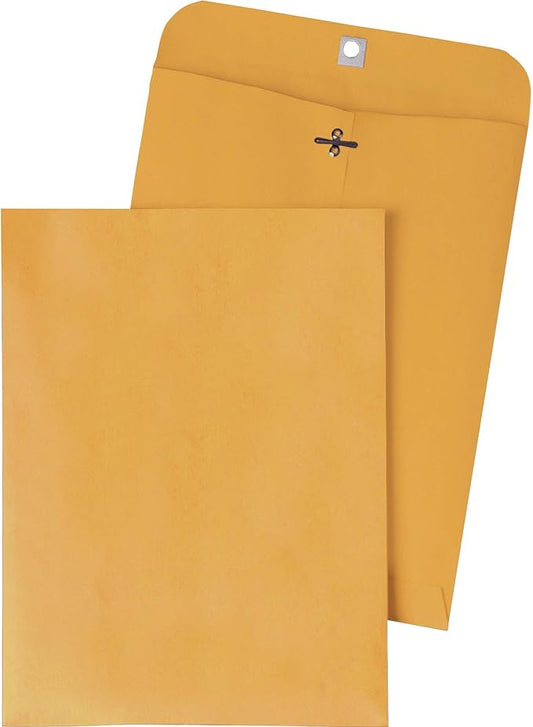 Quality Park 11-1/2 x 14-1/2 Clasp Envelopes, Clasp and Gummed Closures for Storing or Mailing Large Documents, 28 lb Kraft Paper, 100 per Box (QUA37905)-DeskLoop Office