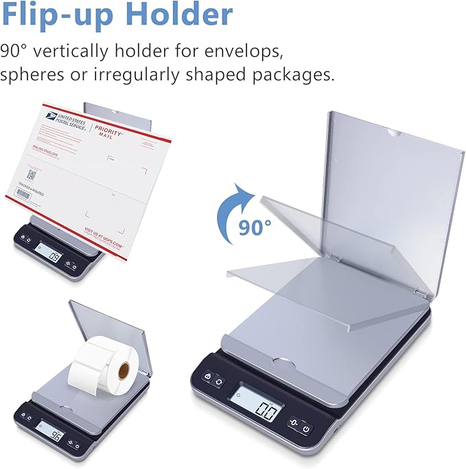 QP Shipping Scale, 86lb/0.1oz High Accuracy Digital Postal Scale for Packages, Hold/Tare Function, Backlit LCD Display, Flip-up Holder, Postage Scale, Mail Scale, Battery & Tape Measure Included-DeskLoop Office