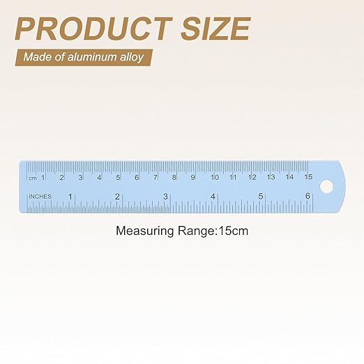 HARFINGTON 6pcs Metal Straight Ruler 15cm Metric SAE Aluminum Alloy Measuring Rulers Scale Tool with Hole for Measure Study Reading Classroom Office, Light Blue-DeskLoop Office