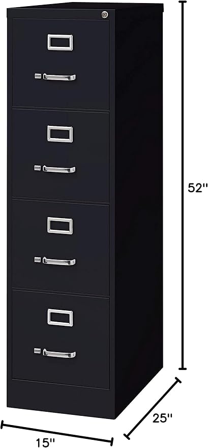 Commercial 4 Drawer Letter Width Vertical File Cabinet, 25" Deep - Black-DeskLoop Office