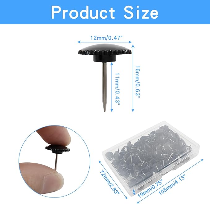 Piutouyar 100 Pcs Black Push Pins, Plastic Thumb Tacks for Wall Hanging, Flat Head and Steel Point Push Pins Wall Tacks Thumbtacks for Furniture Cork Board DIY Projects or Home Decor-DeskLoop Office