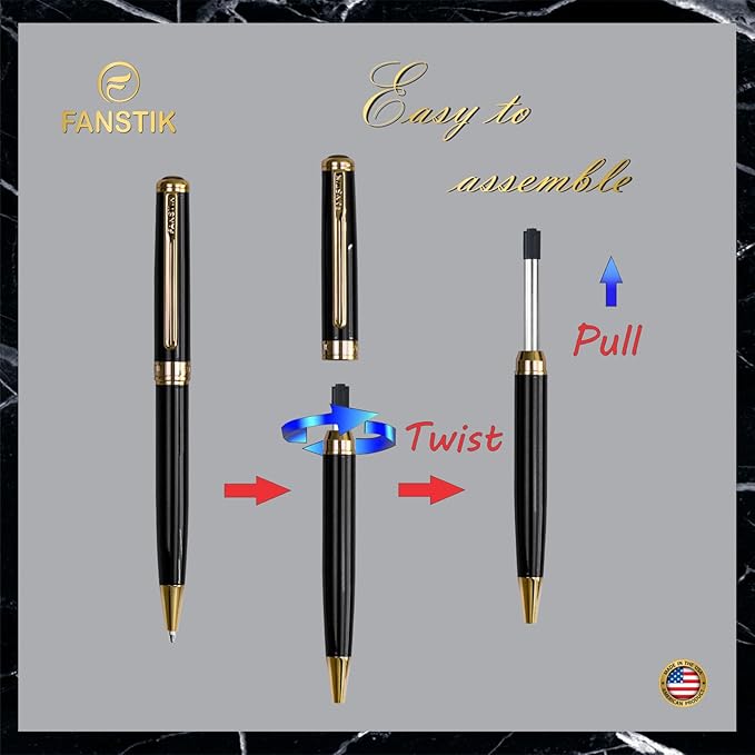 Black & Gold Luxury ballpoint Pen (Made In USA) fancy gift set for women, Real 24K Gold Plating, Professional executive pen gift set for men (Lux BallPoint Black-Gold)-DeskLoop Office
