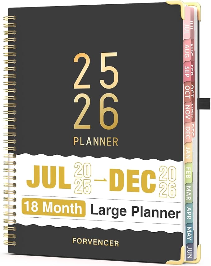 Jul 2025 - Dec 2026 Planner, Forvencer Academic Planner 2025-2026, 18 Month Daily Planner, 8.5" x 11", Weekly & Monthly Agenda Book, Hardcover Calendar Book, School Supplies for Student Teacher, Black-DeskLoop Office