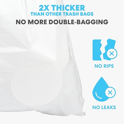 SIMPLI-MAGIC 13 Gallon Drawstring Trash Bags, 120 Pack – Tall Kitchen Garbage Bags, Custom Made with Premium Materials (White)-DeskLoop Office