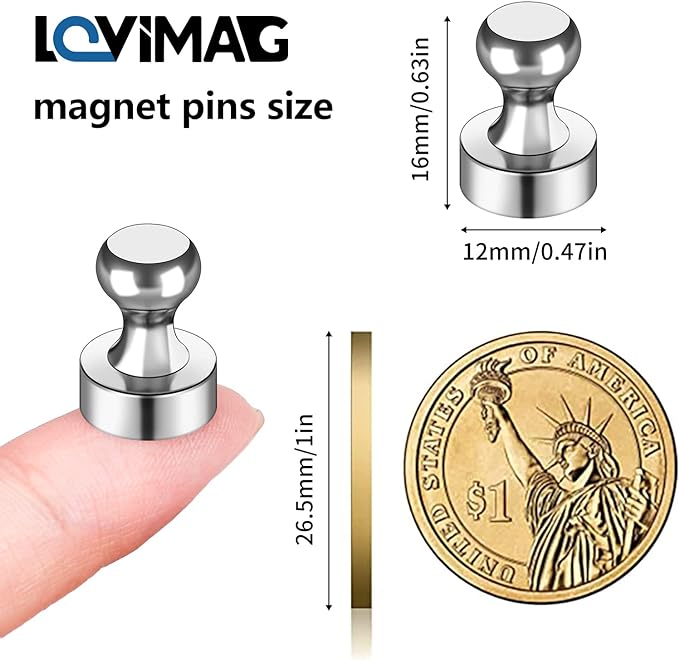 LOVIMAG 25Pcs Magnetic Paper Clip Dispenser Holder for Whiteboard, Strong Magnets Fridge Magnets Adult, Small Push Pin Magnet for Whiteboard, Office, Classroom, Map, Thumb Tacks Magnet-DeskLoop Office