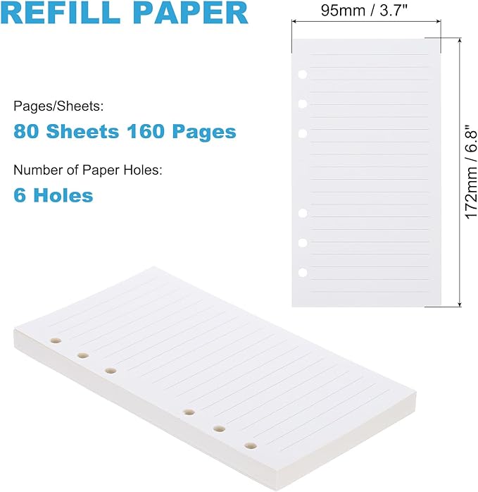 PATIKIL A6 Ruled Refills Inserts 6-Ring Binder Loose Leaf Planner Filler Paper Planner Inserts, 80 Sheets/160 Pages, Lined, White-DeskLoop Office