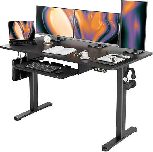 Claiks Standing Desk with Keyboard Tray, Standing Desk Adjustable Height, Raising Desks for Home Office and Computer Workstation, 55 Inches, Black-DeskLoop Office