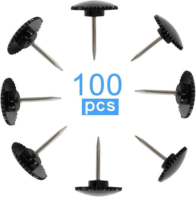 Piutouyar 100 Pcs Black Push Pins, Plastic Thumb Tacks for Wall Hanging, Flat Head and Steel Point Push Pins Wall Tacks Thumbtacks for Furniture Cork Board DIY Projects or Home Decor-DeskLoop Office