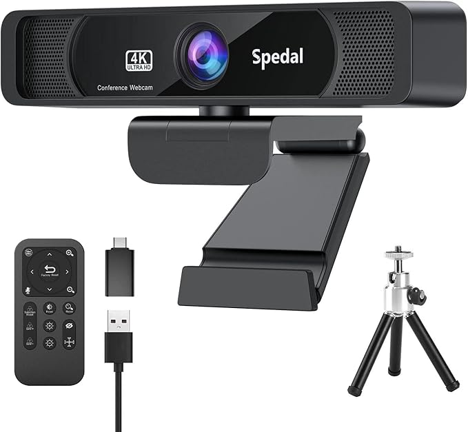 Spedal 4K UHD Webcam with Built-in AI Noise Reduction Dual Microphones,120° Wide Angle Zoomable Webcam with Remote and Software Control for Conferencing/Streaming/Online Teaching/Video Calling-DeskLoop Office
