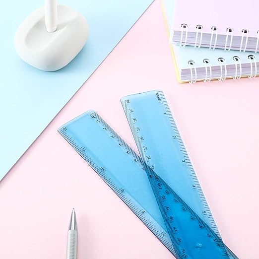 2 Pack Plastic Ruler Straight Ruler Plastic Measuring Tool for Student School Office (Blue, 12 Inch)-DeskLoop Office