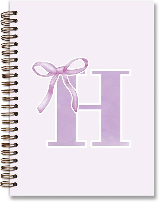 foedor Coquette Trendy Preppy Purple Bow Spiral Notebook,Initial H Journal Personalized Teen Girl Gifts,Monogrammed Gifts for Women Teen Girl,College Ruled Hardcover Spiral Notebook(purple)-DeskLoop Office