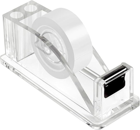 QILIMA Transparent Acrylic Tape Dispenser, Clear Tapes and Refillable Dispensers, Desktop Tape Dispenser Acrylic for Home,Tape Cutter Holder Fits Standard Tape Rolls, Office and School-DeskLoop Office