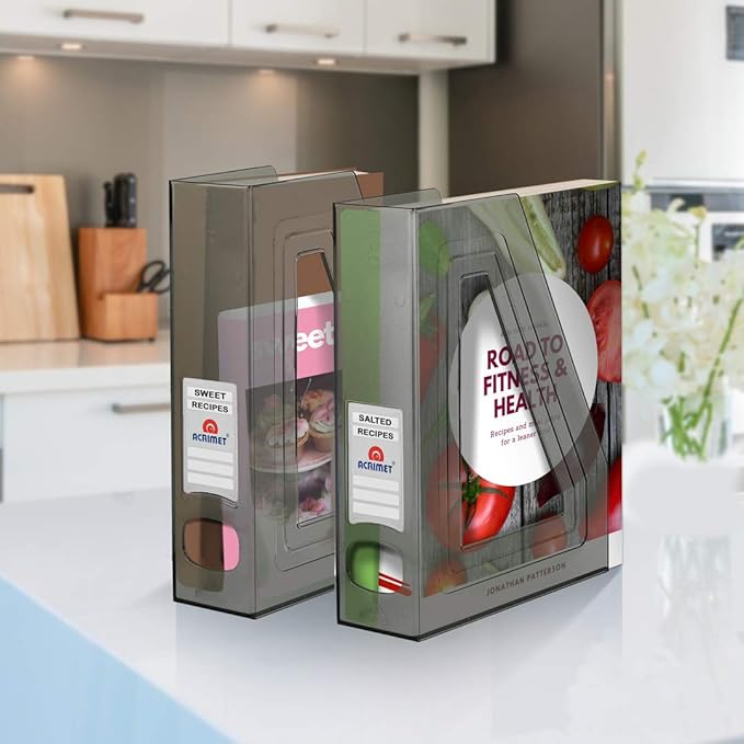 Acrimet Magazine File Holder, Durable Rack, Space-Saving Organizer (Plastic) (Smoke Color) (2 pack)-DeskLoop Office