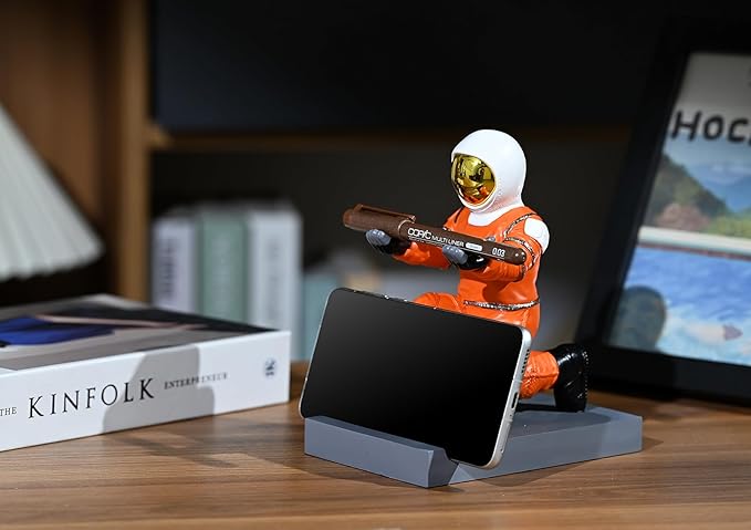 Astronaut Resin Pen Holder, Mobile Phone Stand, Device Stand, Desk Organizer Decorative Pen Holder (Orange&Golden)-DeskLoop Office