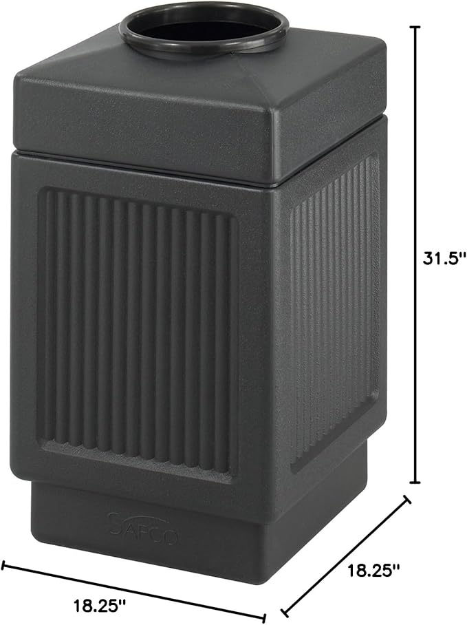 Safco Canmeleon Trash Can, 38 Gallons, Indoor and Outdoor Use, Open Top, Durable & Weather-Resistant Commercial Garbage Can, Black-DeskLoop Office