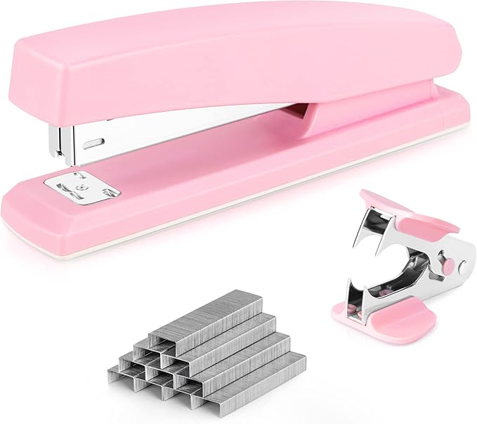 Deli Stapler, Desktop Stapler, Office Stapler, 25 Sheet Capacity, Includes 1000 Staples and Staple Remover, Pink-DeskLoop Office