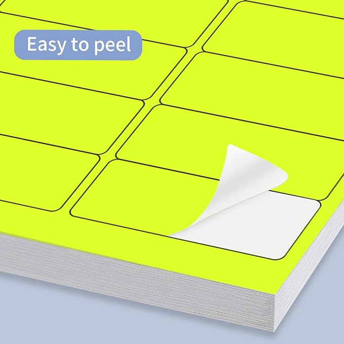 STARLIBOO 1" x 2-5/8" Address Labels- Neon Color Fluorescent Mailing Labels Stickers for Laser/Ink Jet Printer 8.5"×11"- Fluorescent Yellow-DeskLoop Office