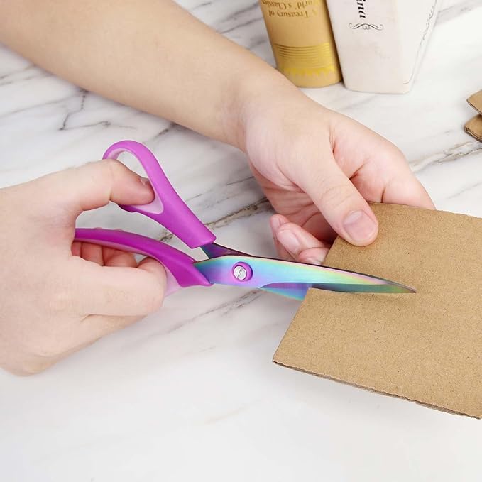 8.5" Scissors All Purpose, Multipurpose Office Scissors Set of 3 pack, sharp Titanium Coating Blade and Soft Comfort-Grip Sturdy Scissors for Fabric School Craft Sewing Home, Right/Left Handed, Purple-DeskLoop Office