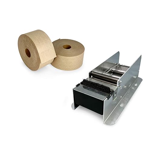 IDL Packaging Dispenser with 2 Rolls of Reinforced Water-Activated Kraft Gummed Tape, Water Reservoir & Moister Brush-DeskLoop Office