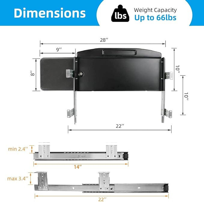 Solid Steel Under Desk Keyboard Tray Slide Out with 360° Rotating Mouse Platform,Keyboard Shelf Sliding,Under Desk Mounted Keyboard Holder,Under Desk Keyboard Drawer 28"Lx11"W-DeskLoop Office