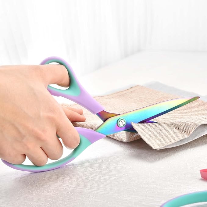 Craft Scissors Set of 3 pack, Sharp Rainbow Titanium Coating All Purpose Scissors, Ergonomic Semi-Soft Rubber Grip, Suitable for School, Office and Household Use, 9.2''/8.5''/5.6"-DeskLoop Office