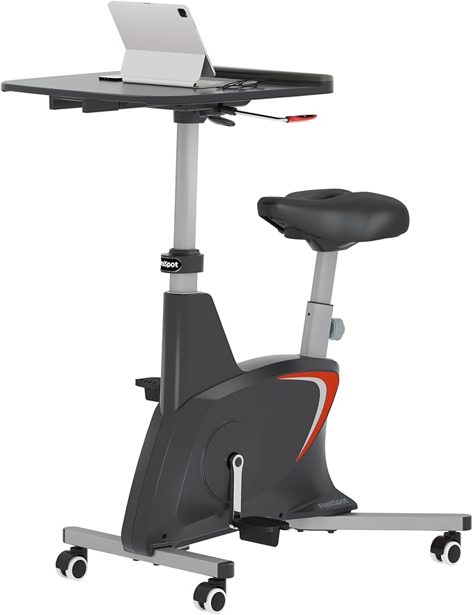 FLEXISPOT Small Standing Desk Adjustable Height Movable Rolling Desks for Teachers Laptop Desks Workstation with Integrated Pedal Exerciser Wide Seat, Desk for Home Office Corner Small Space, Black-DeskLoop Office