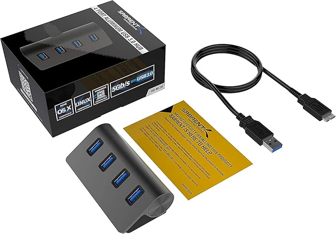 SABRENT 4-Port USB 3.0 Hub - Aluminum Design, Portable Data Hub with 2.5ft Cable for iMac, MacBook, PC - Black (HB-MC3B)-DeskLoop Office