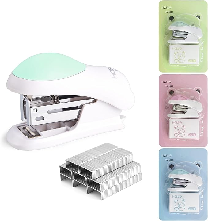 NEBURORA Mini Effortless Desktop Staplers with 400 Standard 26/6 Staples, 2-24 Sheet Capacity, Includes Built-in Staple Remover, Cute Stapler Gift for Student and Office Use, 3 Colors Options (Green)-DeskLoop Office