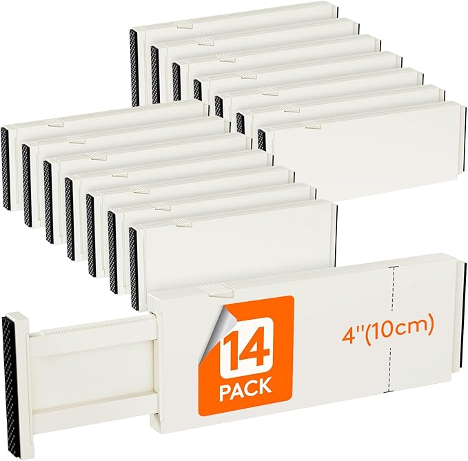 Lifewit 14 Pack Drawer Dividers 4" High, 11-17" Adjustable Drawer Organizers for Clothes, Expandable Dresser Separators in Bedroom/Bathroom/Kitchen/Fridge/Office Organization and Storage, Beige-DeskLoop Office