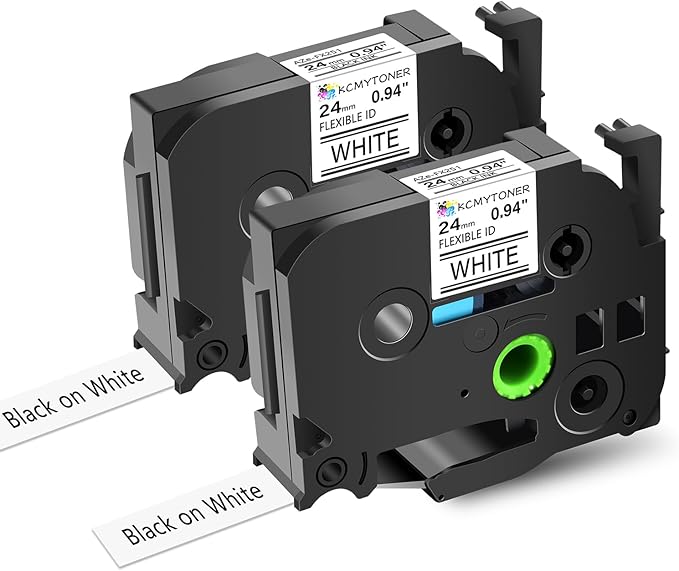 2PK TZe-FX251 1" Compatible for Ptouch Flexible ID Laminated Tape TZ-FX251 24mm 0.94 White Cable Wire Labels Tape for PT-D600 PT-D610BT PT-P710BT P700 Label Maker-DeskLoop Office
