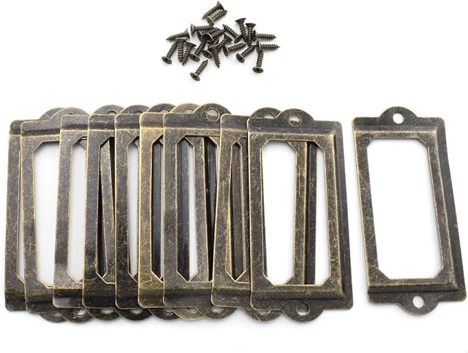 Antique Metal Name Card Frame, OZXNO 10-Pack Vintage Bronze Label Holder Tag - Image 5