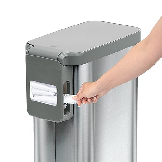 Glad Slim Trash Can with Clorox Odor Protection - Narrow Kitchen Garbage Bin with Soft Close Lid, Step On Foot Pedal and Waste Bag Roll Holder, All Stainless, 45 Liter-DeskLoop Office