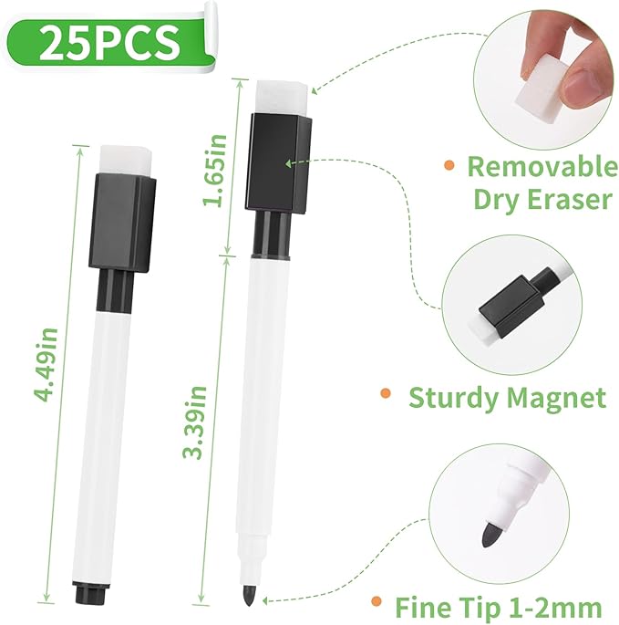 100 Pcs Black Magnetic Dry Erase Markers with Eraser Cap, White Board Mini Dry erase Markers Bulk, Fine Point Tip Student White Board Markers for Teachers Office School Supplies-DeskLoop Office