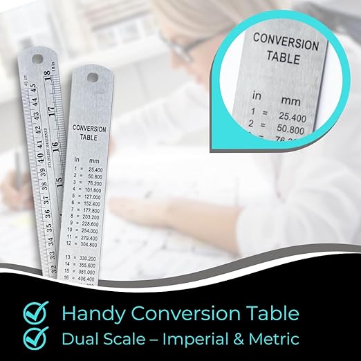 NOKKO Metal Ruler 18 Inch - Pack of 10 - Stainless Steel Ruler Set with Straight Edge Rulers - Precise Metric & Imperial Measurements - Ideal for School, Office, Woodworking & Craft Projects-DeskLoop Office