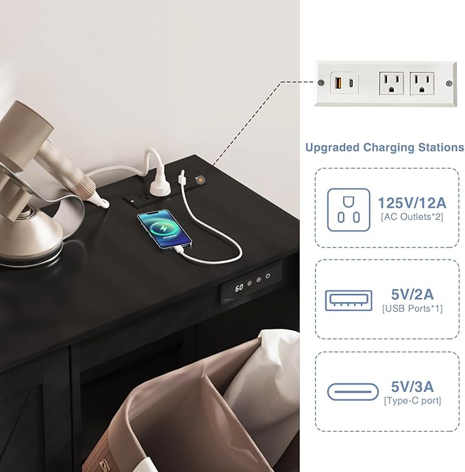 20 Gallon Tilt Out Trash Cabinet, Kitchen Trash Can Cabinet w/Negative ion and deodorizing Function, Dog Proof Garbage Can Cabinet for Kitchen, Bathroom, Living Room, Black-DeskLoop Office