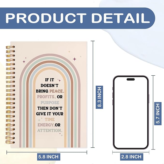 SNNDER Motivational Rainbow Spiral Notebooks, Inspirational Quote Journaling Notebook, Self Care Notebook for Note Taking, Positive Affirmation Gifts for Women, 5.5x8.3 Inch-DeskLoop Office