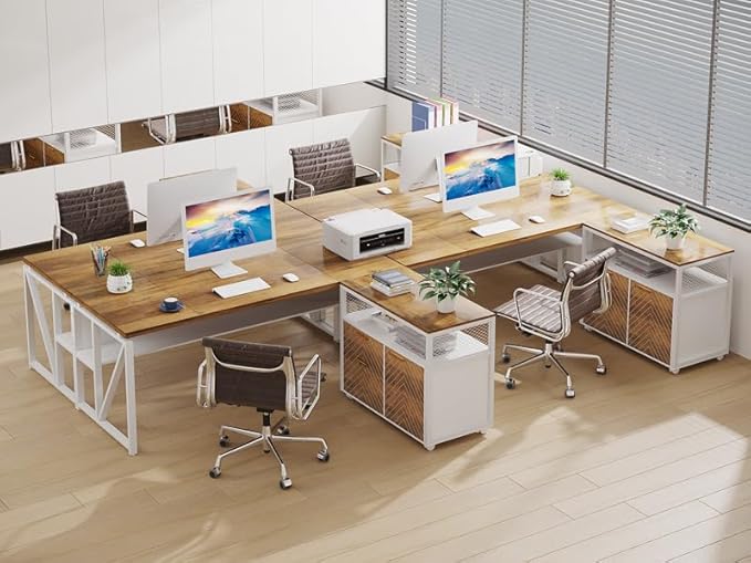 Tribesigns L Shaped Desk with Drawer,63" Executive Computer Desk and lateral File Cabinet, 2 Piece Home Office Furniture for Hanging File, Cabinet with Doors (Walnut, 63-inches)-DeskLoop Office