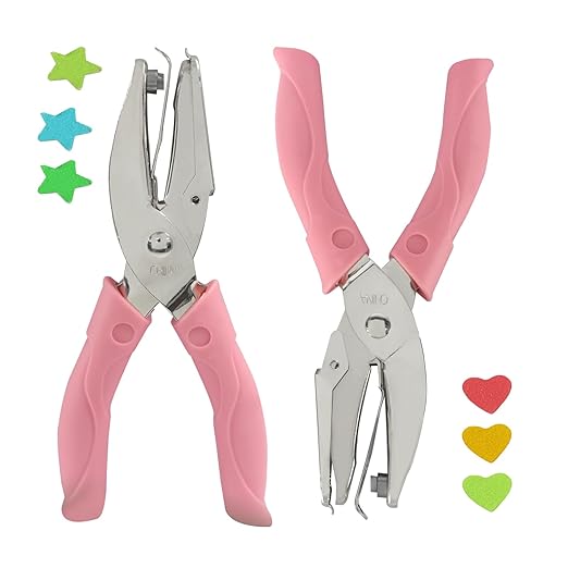 Handheld Hole Paper Punch Kit, Heart and Star Hole Punch, 1/4 Inch Metal Single Hole Puncher with Soft Grip Handle for DIY Craft, Scrapbooking, Tags, Paper Projects-DeskLoop Office