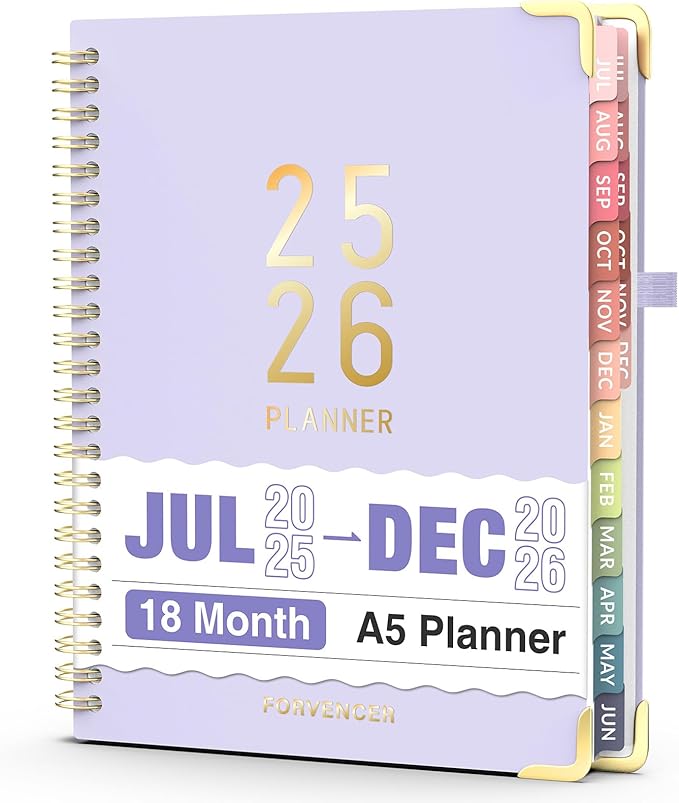 Jul 2025 - Dec 2026 Planner, Forvencer Academic Planner 2025-2026, 18 Month Daily Planner, 6" x 8", Weekly & Monthly Agenda Book, Hardcover Calendar Book, School Supplies for Student Teacher, Purple-DeskLoop Office